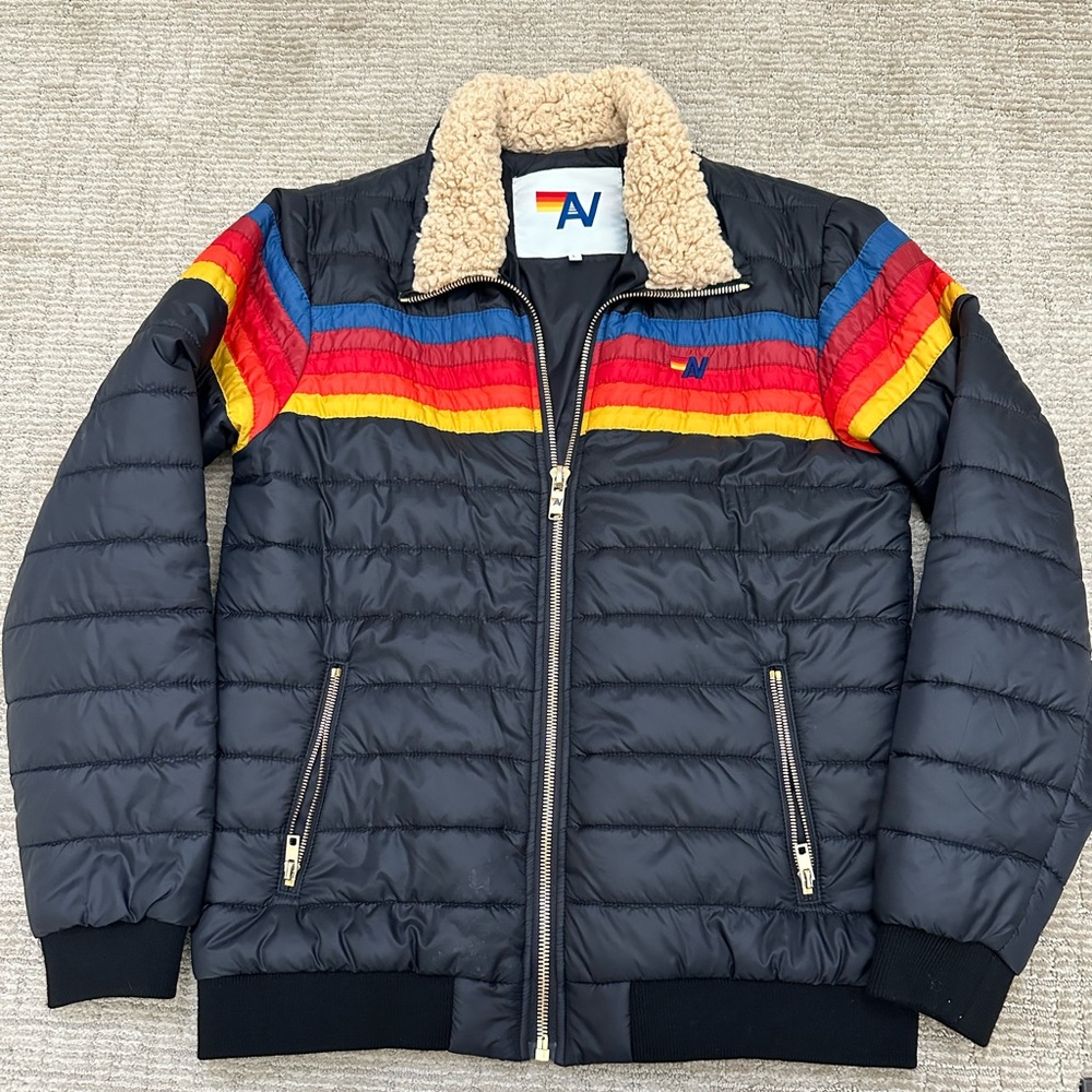 EUC L Aviator Nation 5 Stripe Jacket - Black